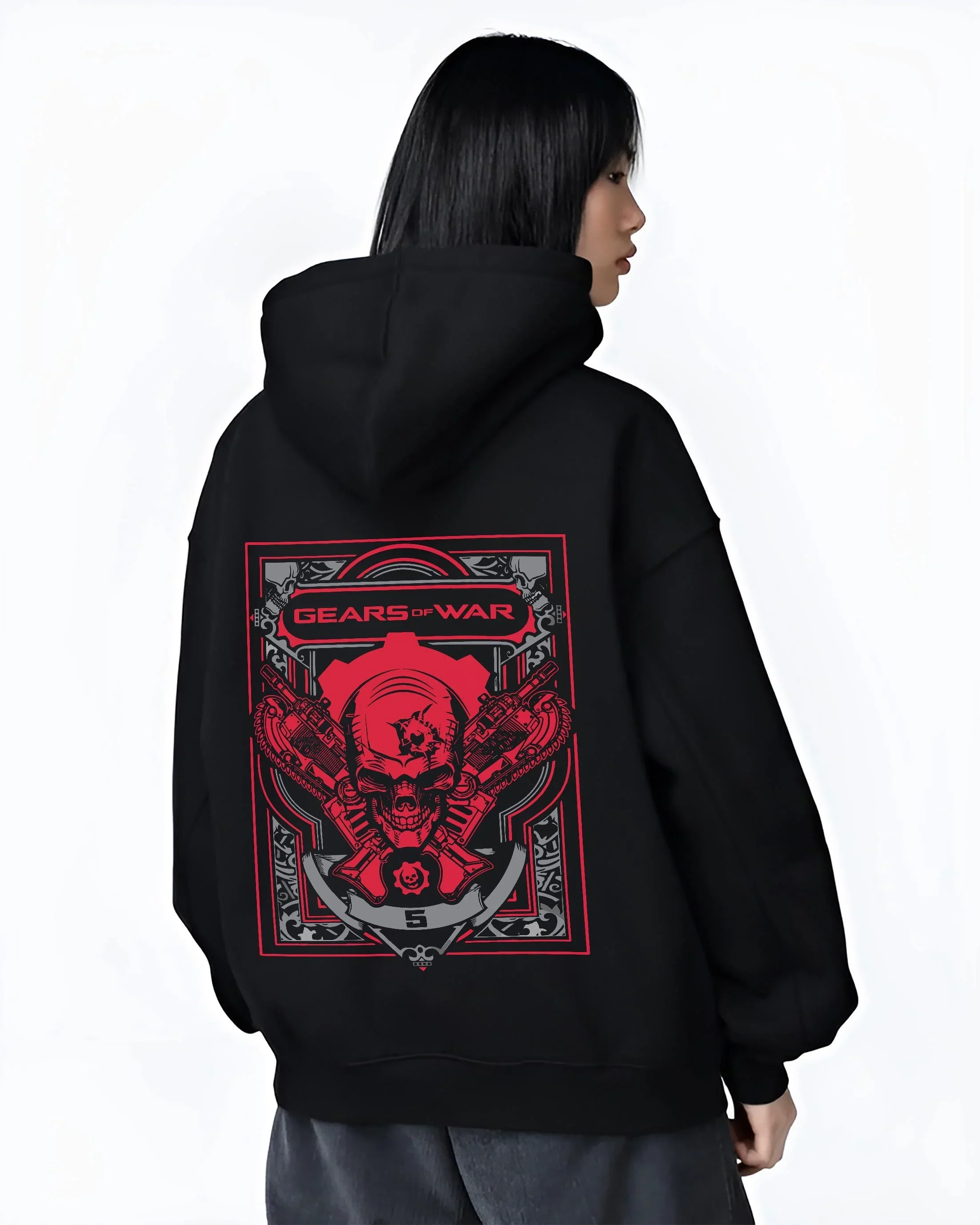 Gears of War Hoodie Marcus Crimson Omen Skull Jumper - Image 3