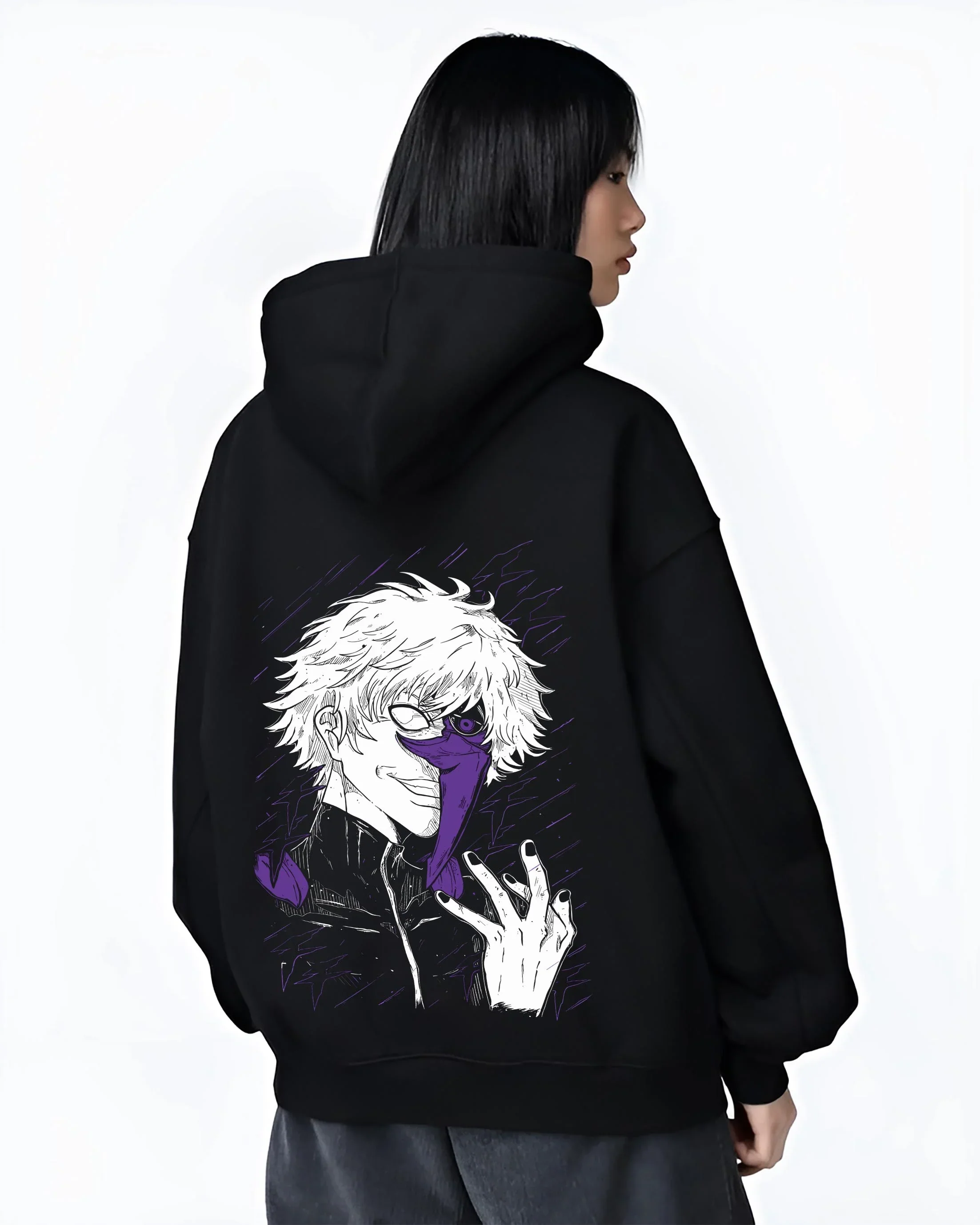 Gojo Satoru Hoodie Jujutsu Kaisen Half Mask Pose - Image 3