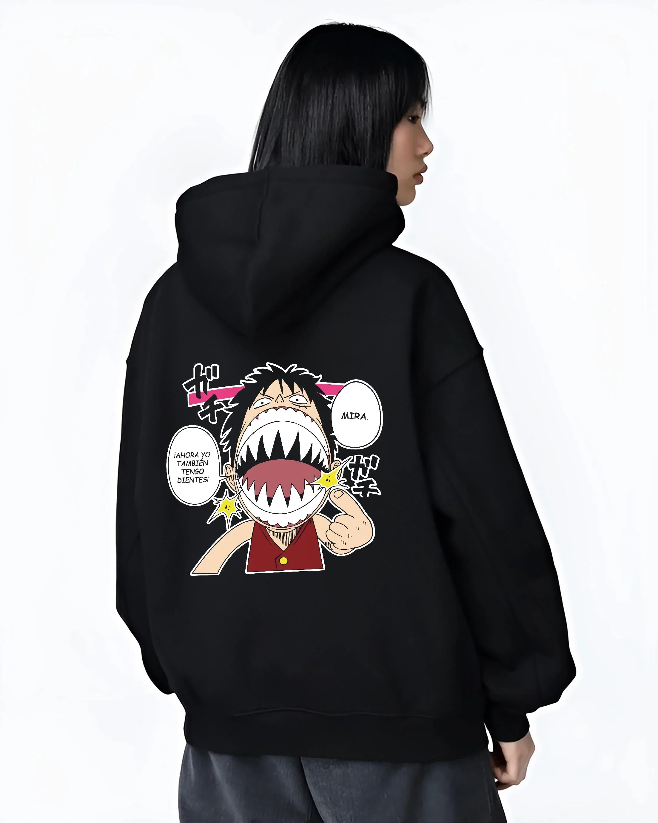 One Piece Hoodie Luffy Funny Shark Mouth Jumper - Image 3