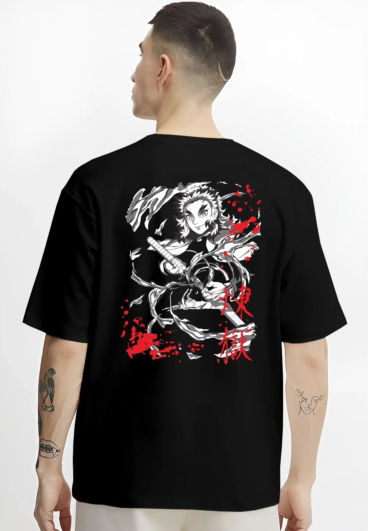 Kyojuro Rengoku Demon Slayer Black & White Hoodie - Image 4
