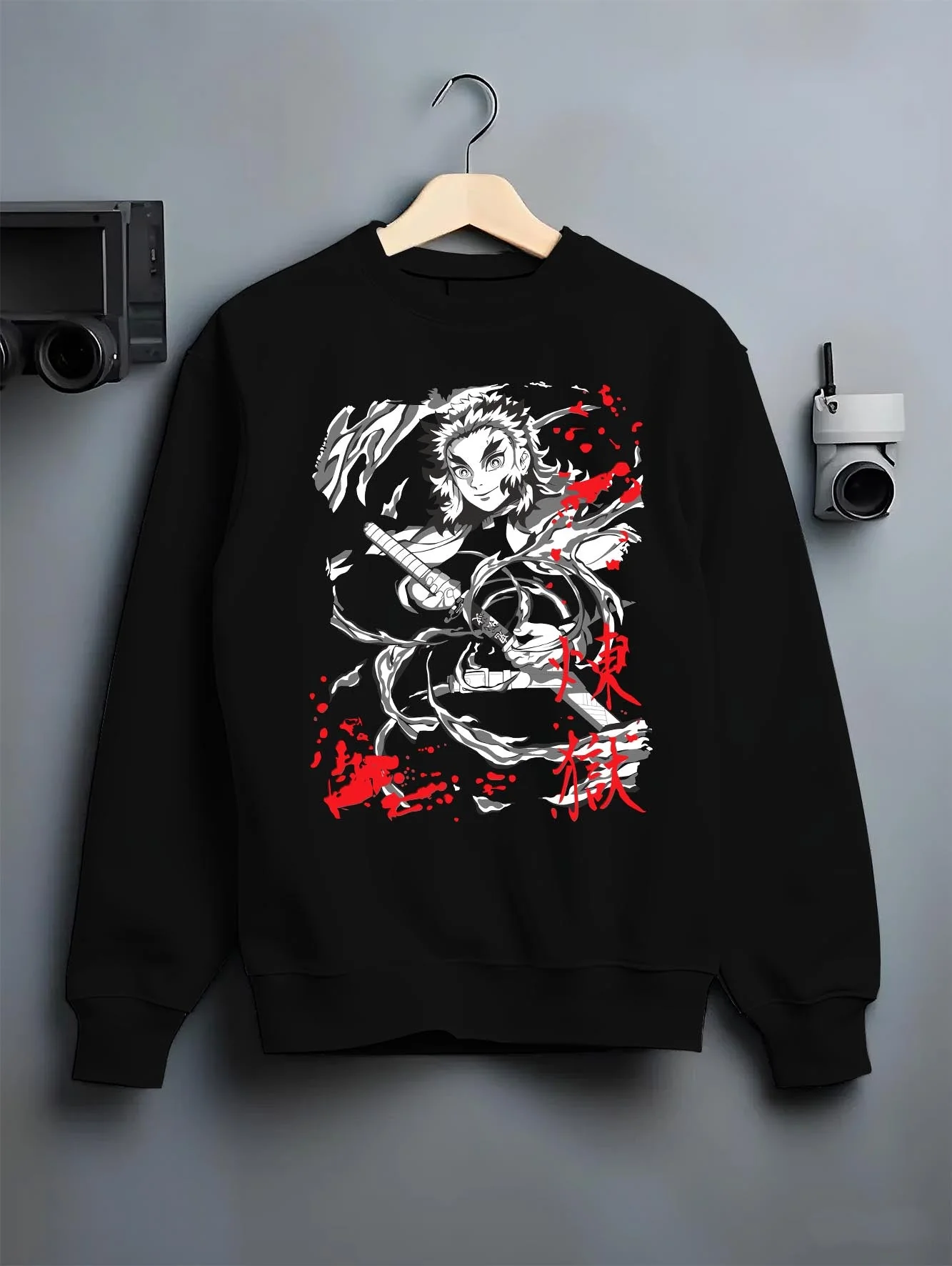 Kyojuro Rengoku Demon Slayer Black & White Hoodie - Image 6