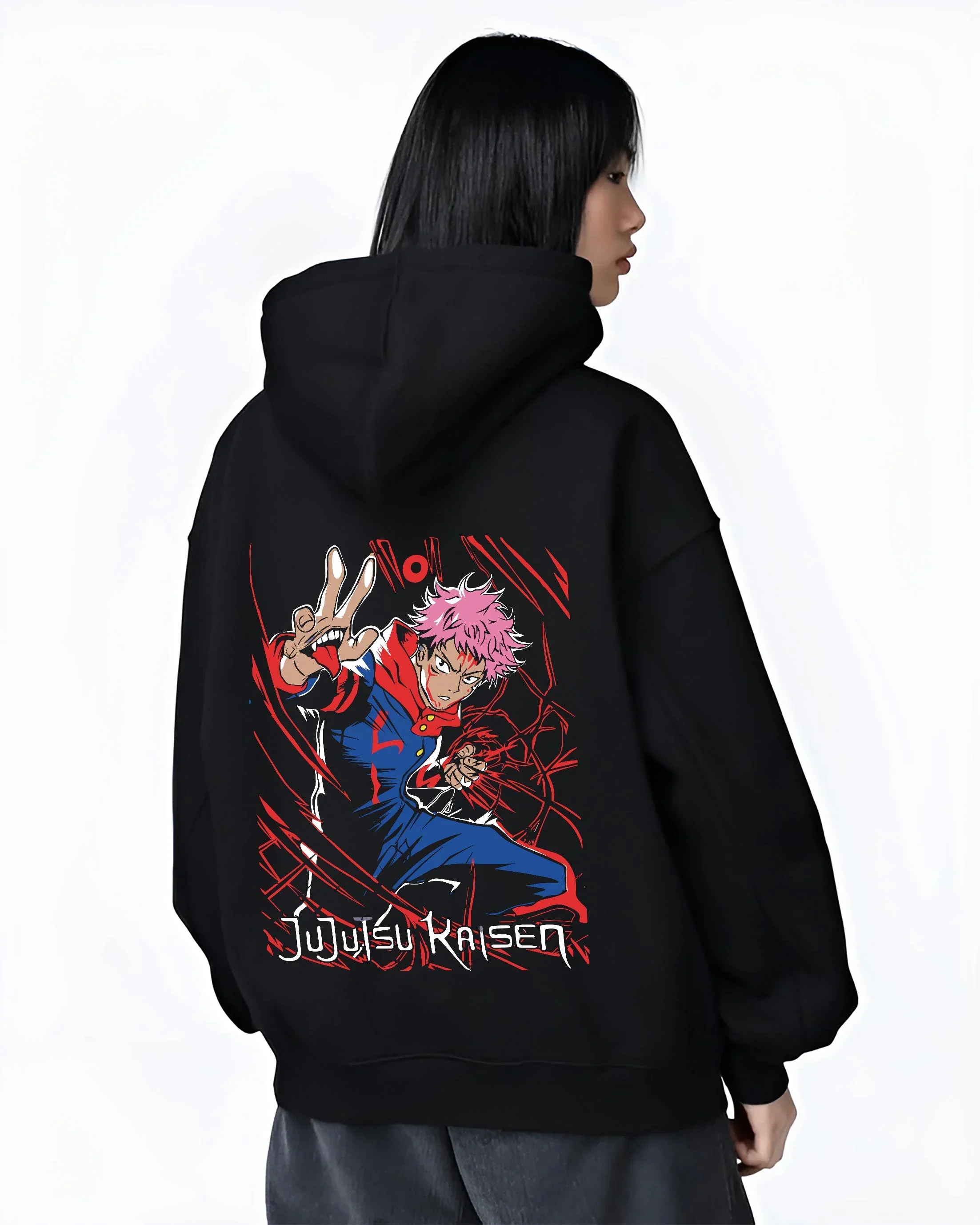 Yuji Jujutsu Kaisen Hoodie Black Flash Hero Punch - Image 3